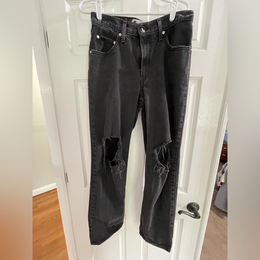 Levi's Black Straight Leg Jeans with Distressed Detailing